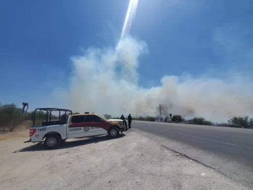 Guardia Estatal brinda seguridad ante incendio forestal en Carretera Federal 101