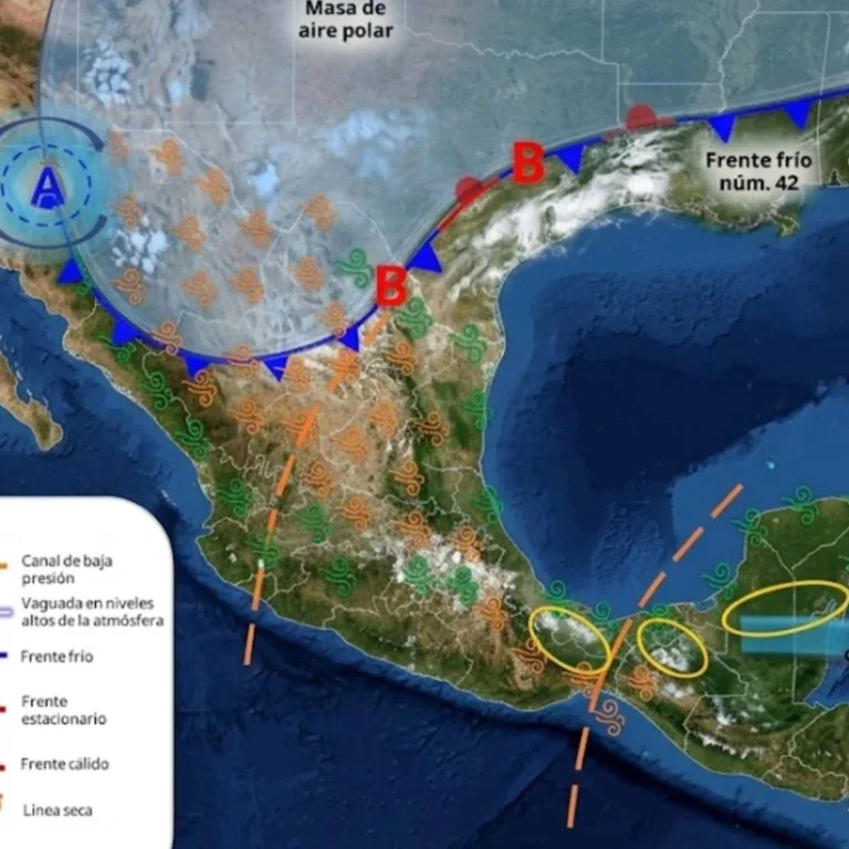 Frente frío 42 genera lluvias y frío en México